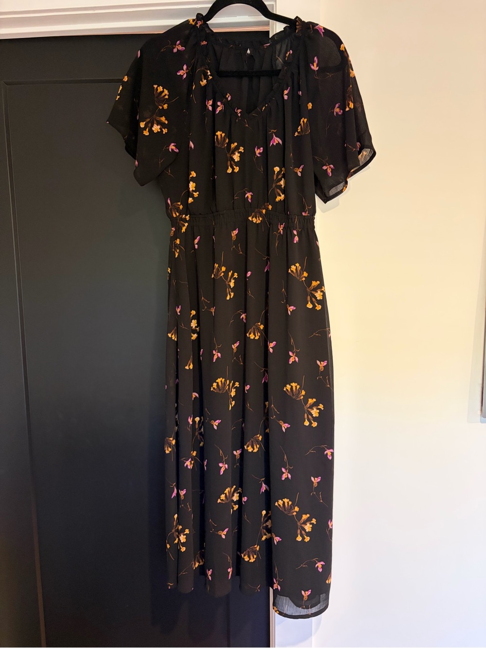 Madewell Black Maxi Dress with Pink and Gold Floral Print